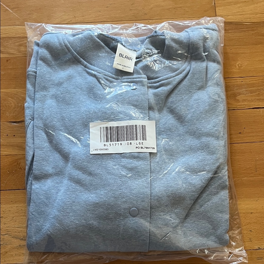 Blair Sweatshirt Snap up Jacket blue chambray size Large